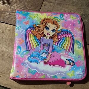 Lisa Frank angel and cat binder